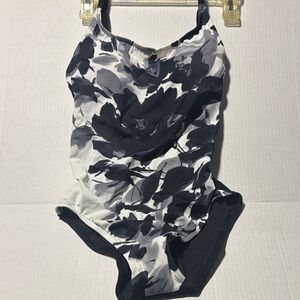Aqua Green Black & White Floral One-Piece padded Swimsuit